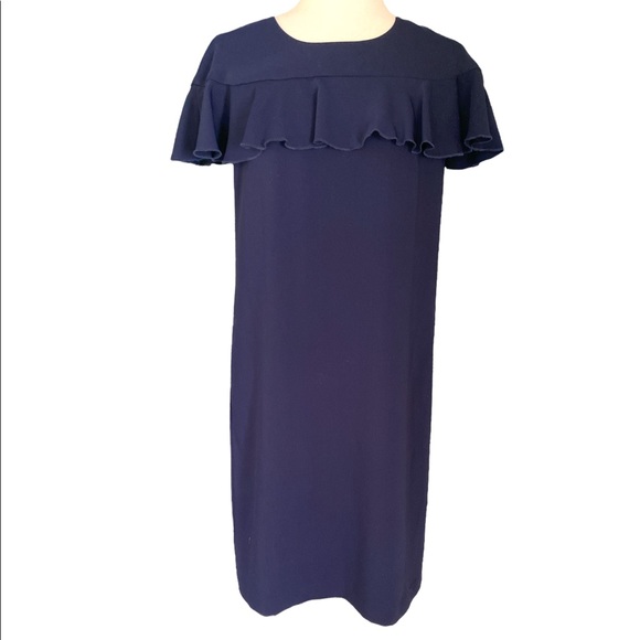 Trina Turk Charleston Ruffle Front Navy Blue Cutout Shift Tunic Dress - 6 - Picture 3 of 13